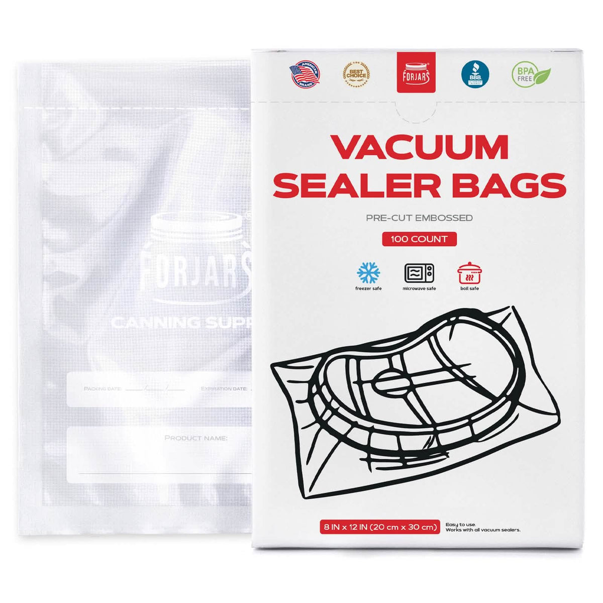 Forjars® 100-Count 8x12 Vacuum Sealer Bags – 7.5 Mil Thick