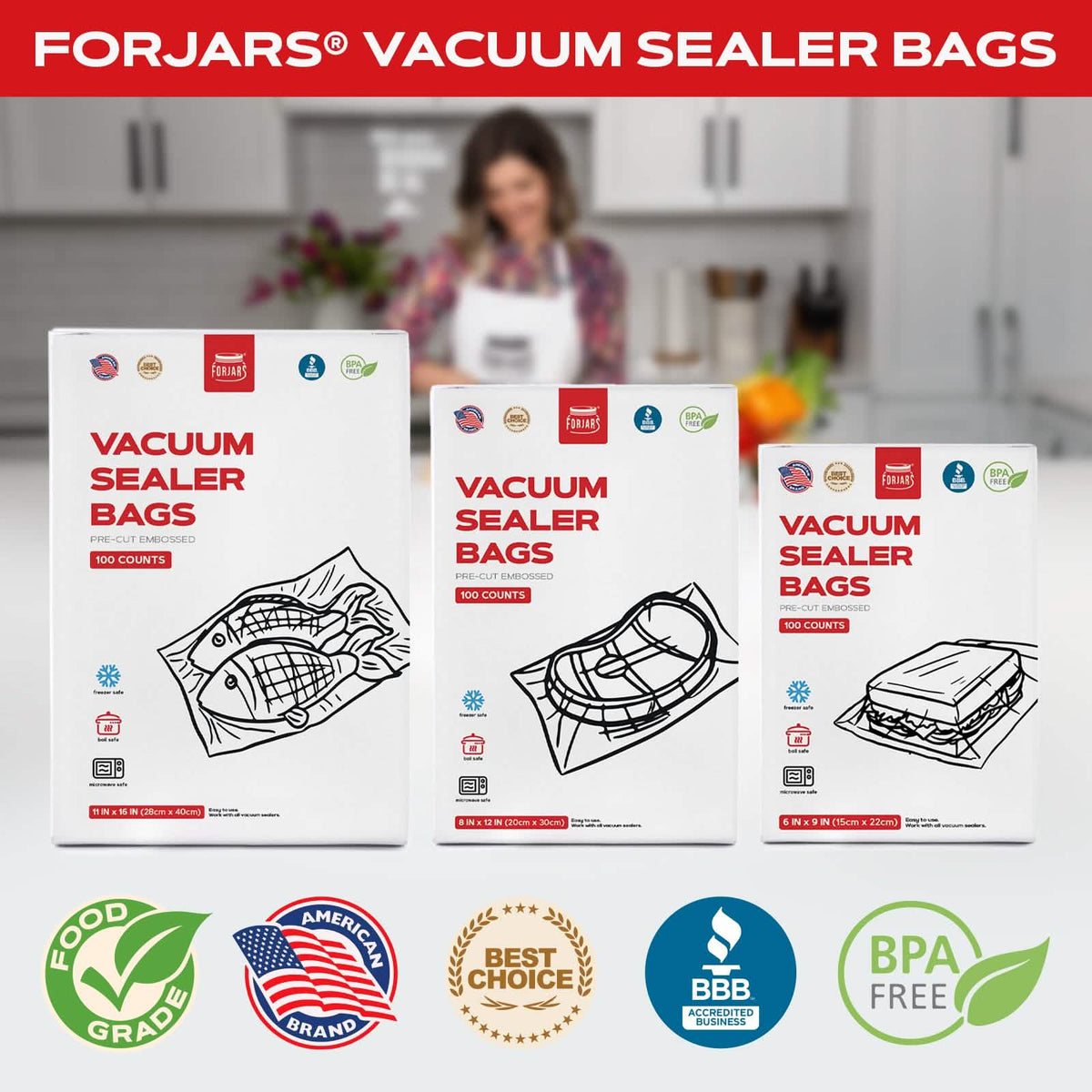 Forjars® 100-Count 8x12 Vacuum Sealer Bags – 7.5 Mil Thick